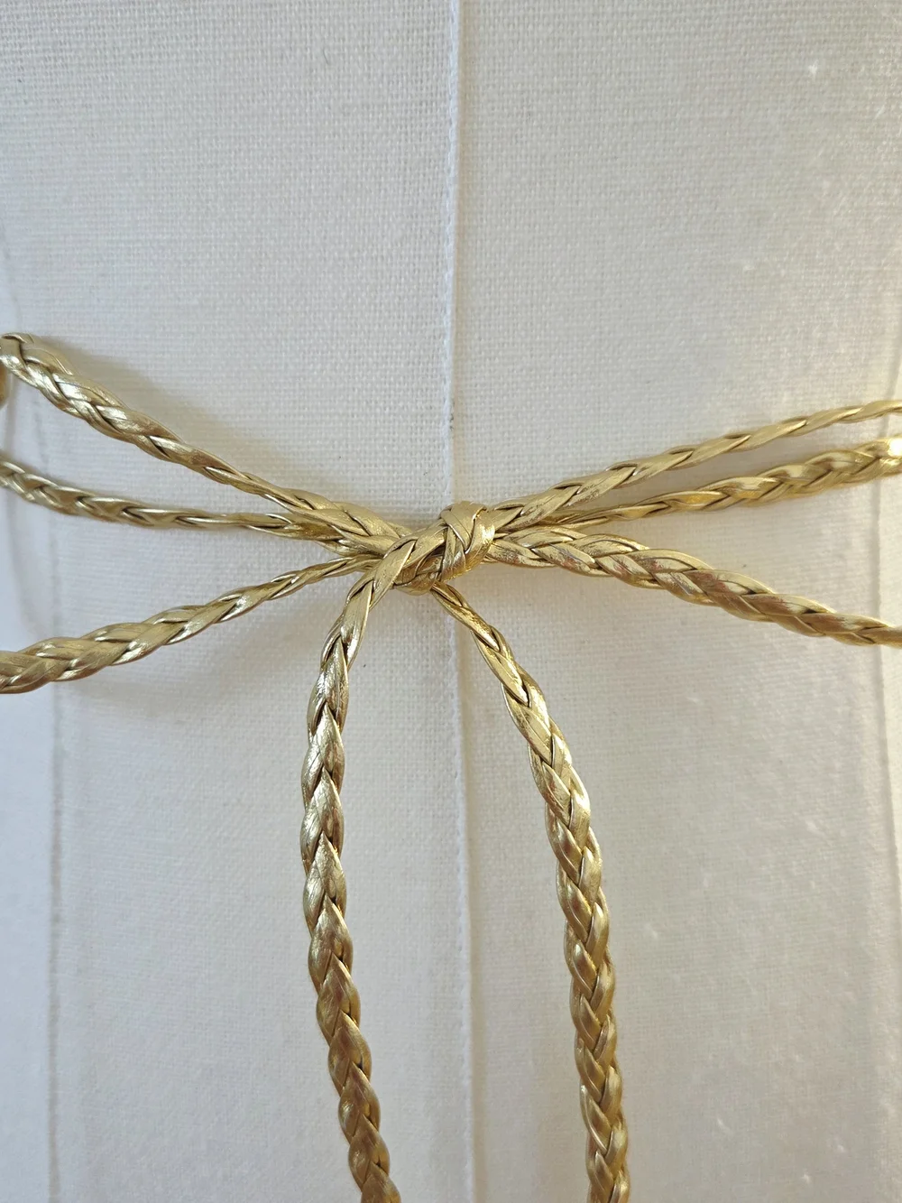 Gold Thin Braided Belt With Pearl Decor